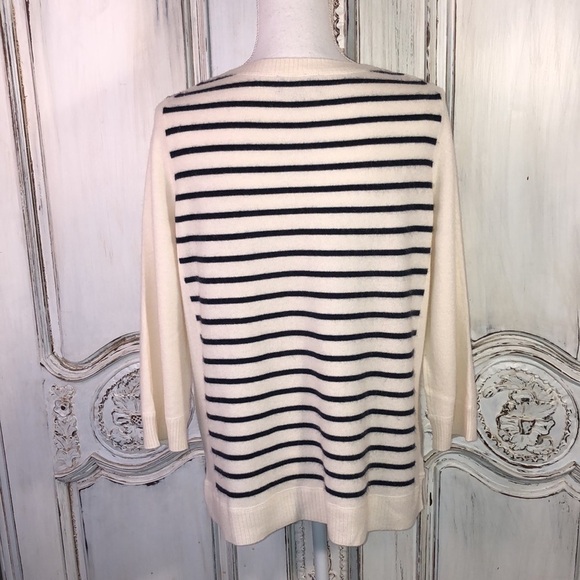 PURE Collection 100% Cashmere Fisherman’s Stripe Mid Sleeve Pullover Sweater - Picture 7 of 11